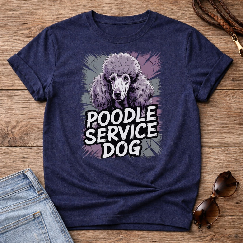 Navy t-shirt with a poodle graphic and "Poodle Service Dog" text.
