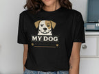 Black t-shirt with a dog's face and text "MY DOG IS JUDGING YOU".