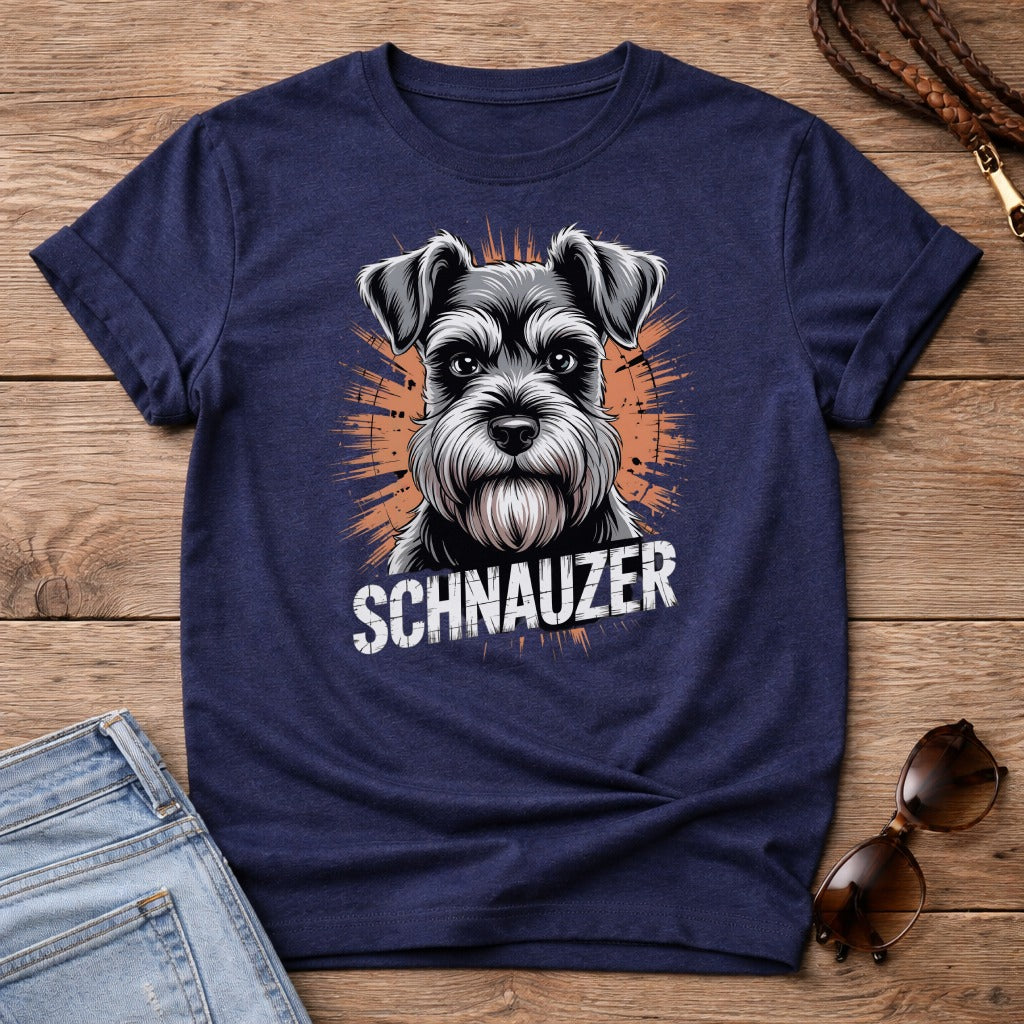 Navy t-shirt with a Schnauzer dog illustration and "SCHNAUZER" text.